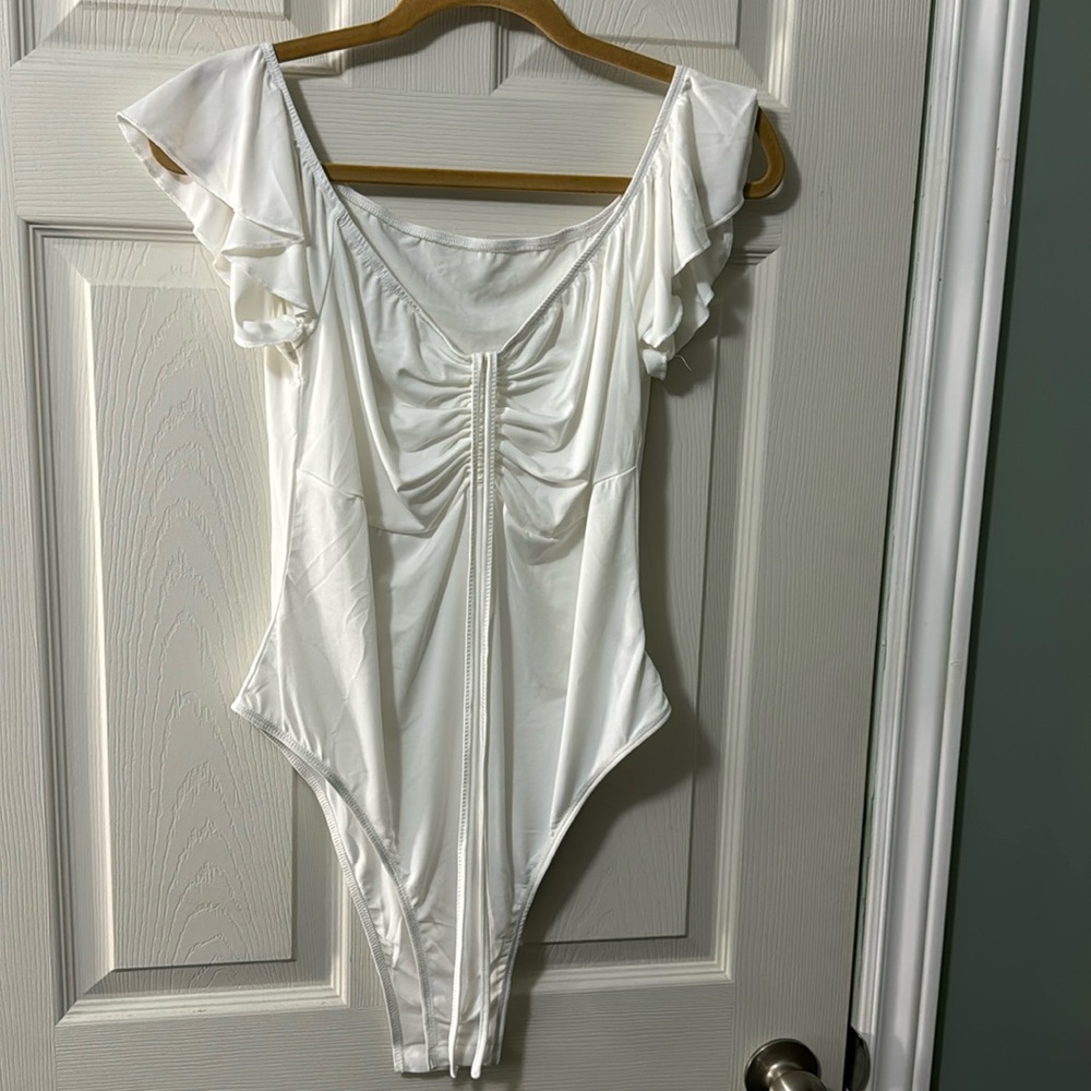 Elegant White Ruffled Bodysuit